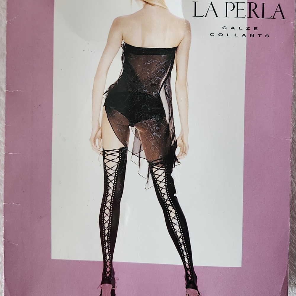 La Perla Thigh High Black Lace Up Stockings